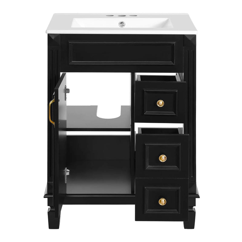 Bathroom Vanity With Sink, Compact Cabinet & 2 Drawers And Adjustable Shelf
