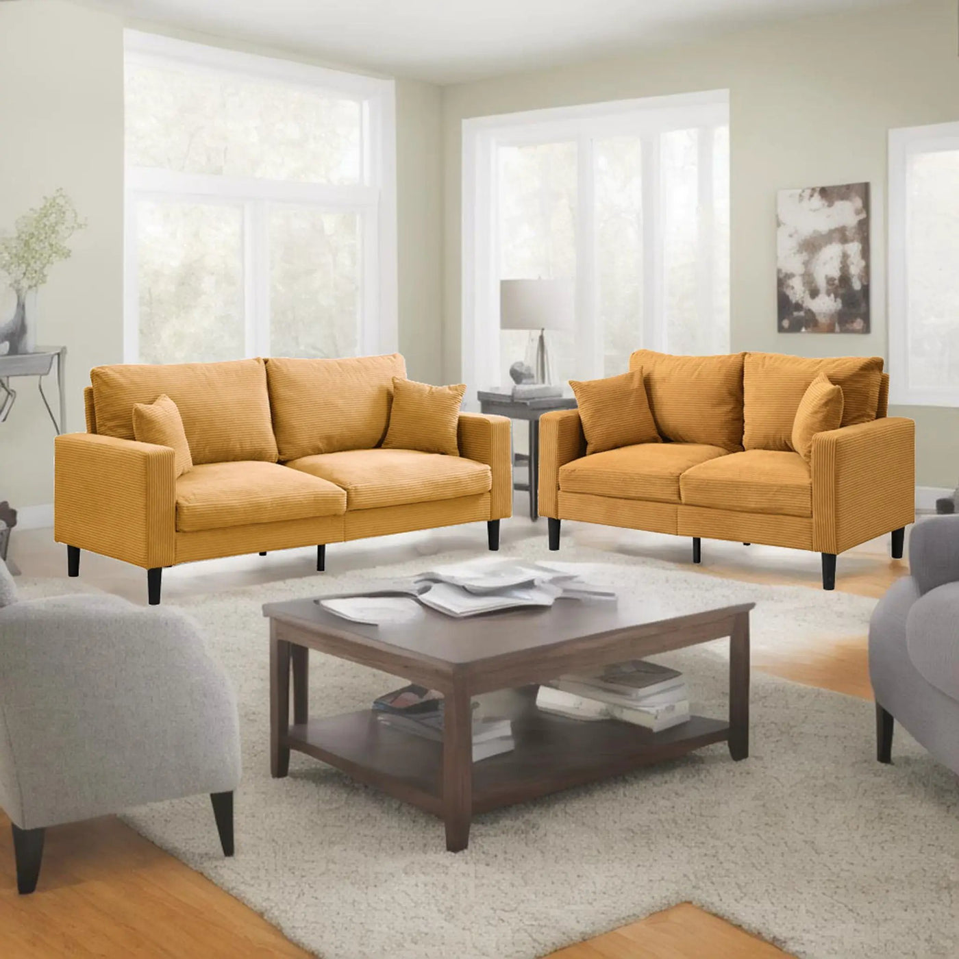 Modern Upholstered 2 Piece Sofa Set With 3 Seater And 2 Seater by HouseOfZazla