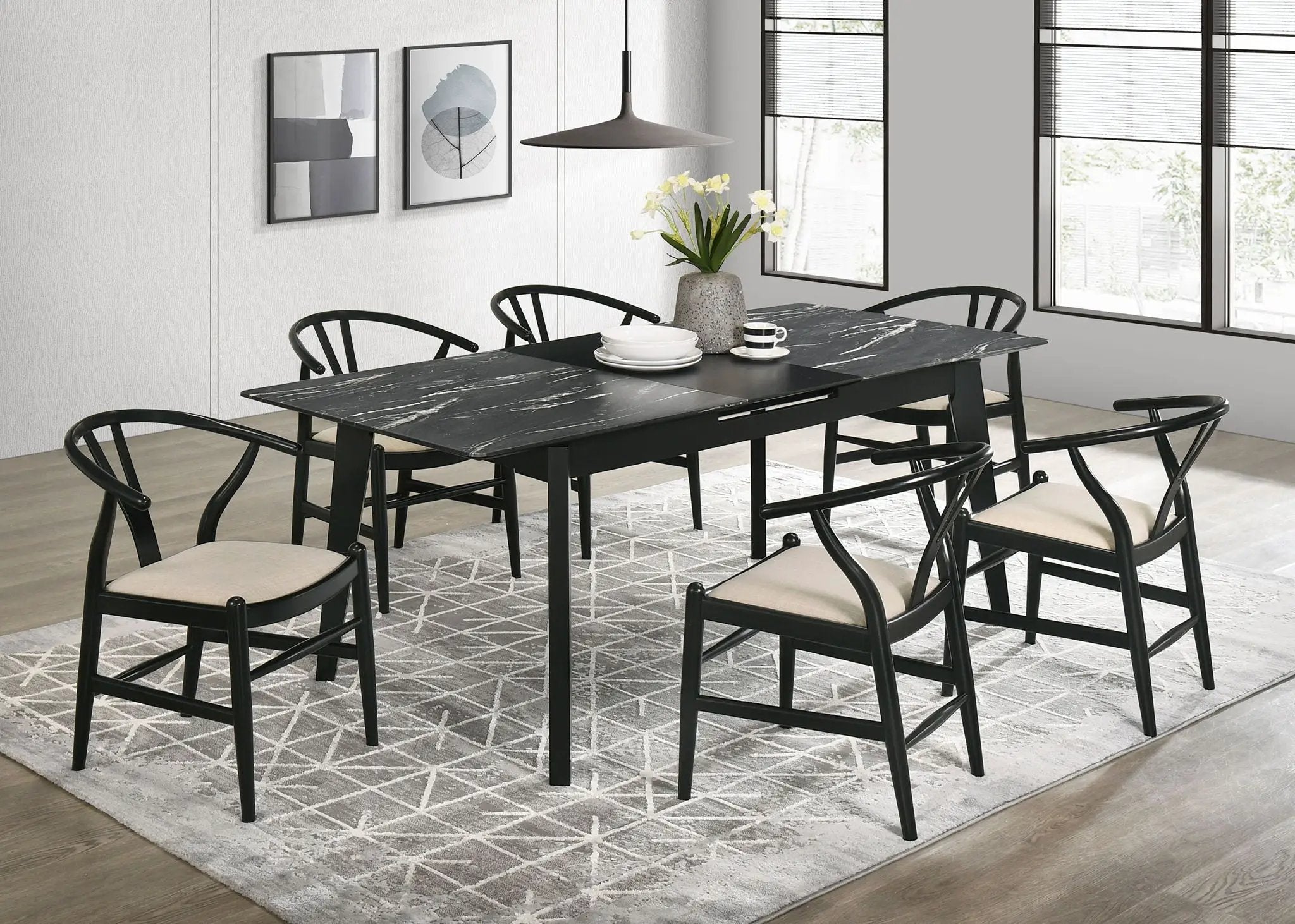 Crestmont 78-inch Extension Dining Table Black Faux Marble by Unique Piece Furniture