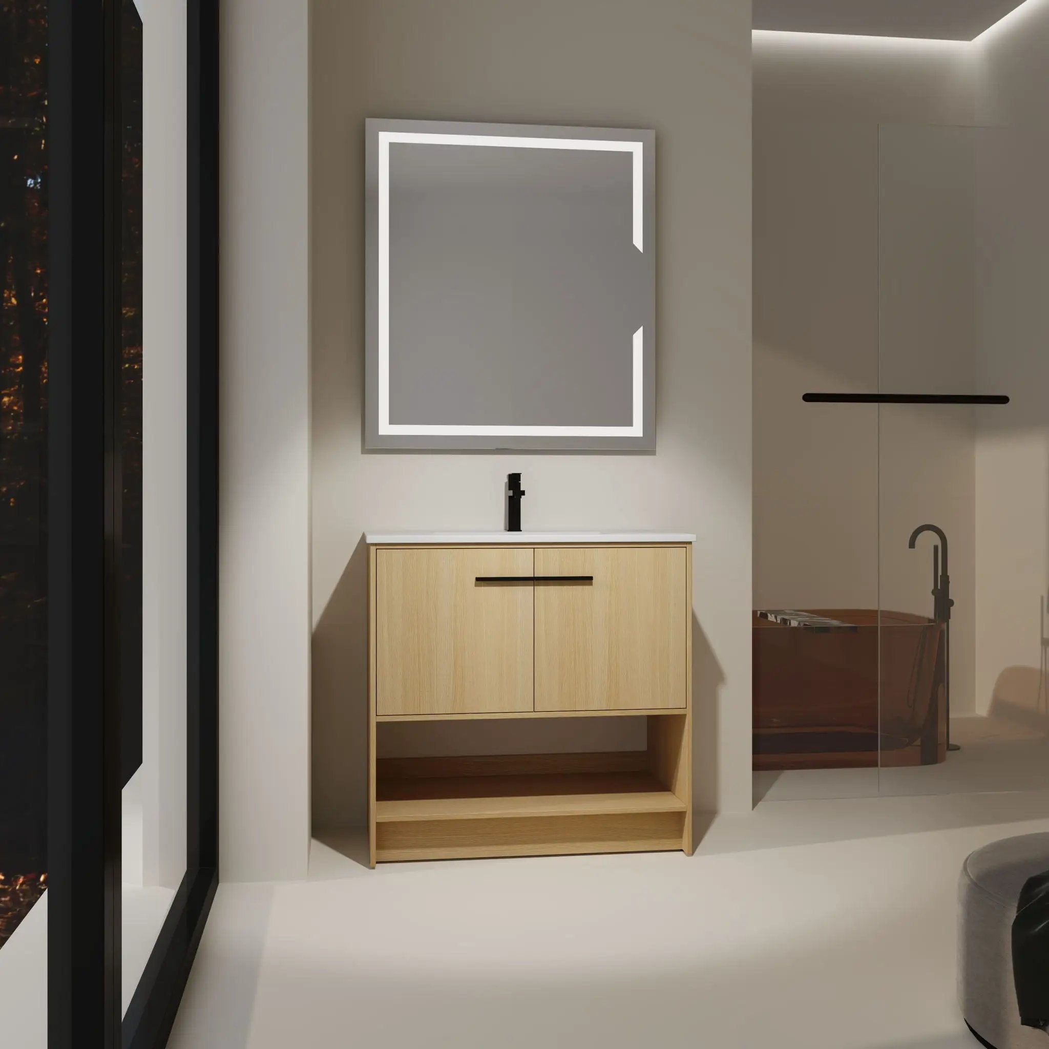 Modern Bathroom Vanity With Ceramic Sink, Freestanding Cabinet, Soft Closing Doors by Unique Piece Furniture