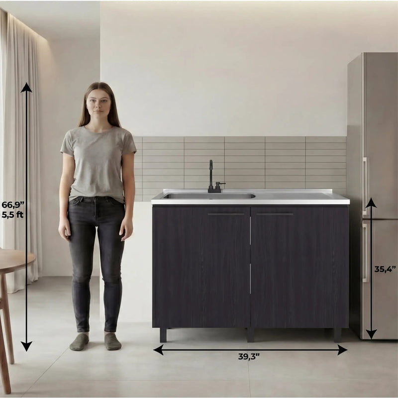 Napoles 2 Utility Sink with Cabinet, Stainless Steel Countertop, Interior Shelf - Wenge by HouseOfZazla