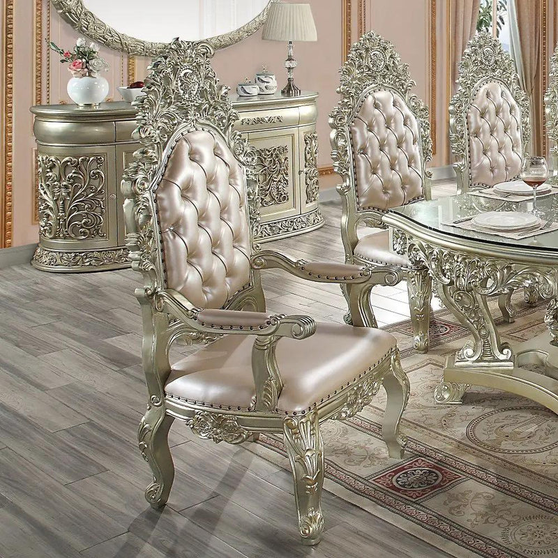 Sorina - Arm Chair (Set of 2) - Synthetic Leather & Antique Gold by Unique Piece Furniture