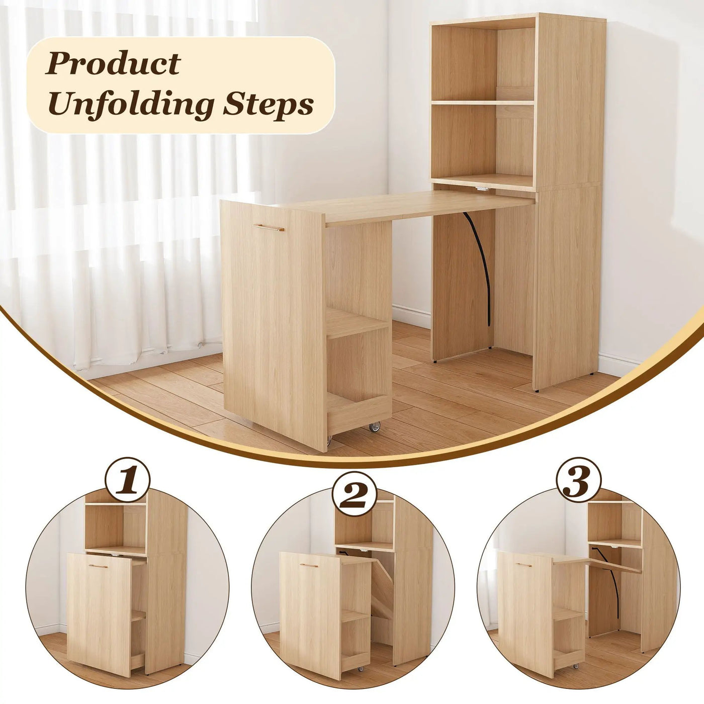 Stretchable Office Desk With Storage Shelves And Mobile Wheels by HouseOfZazla