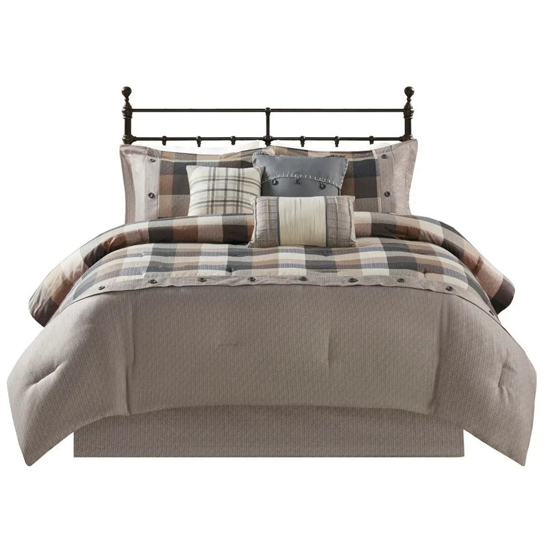 7 Piece Herringbone Comforter Set Neutral Queen by HouseOfZazla