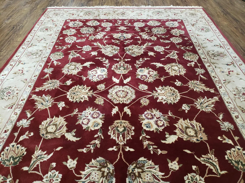Vintage Traditional Oriental Area Rug, Hand-Knotted, Wool & Silk Accents, Maroon Red and Beige, 6x9 Carpet, 5' 9" x 9' by Jewel Rugs
