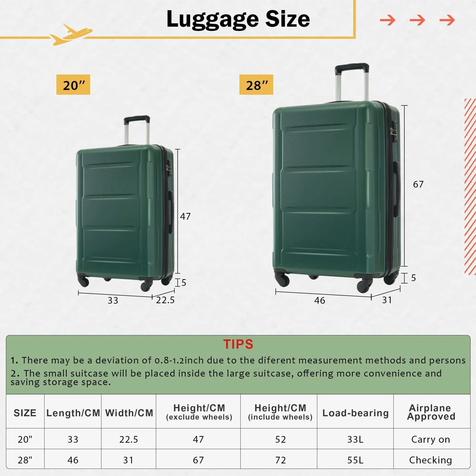 2 Piece Luggage Set With Bags Expanable Spinner Wheels ABS Lightweight Suitcase With Tsa Lock 20" / 28" by HouseOfZazla