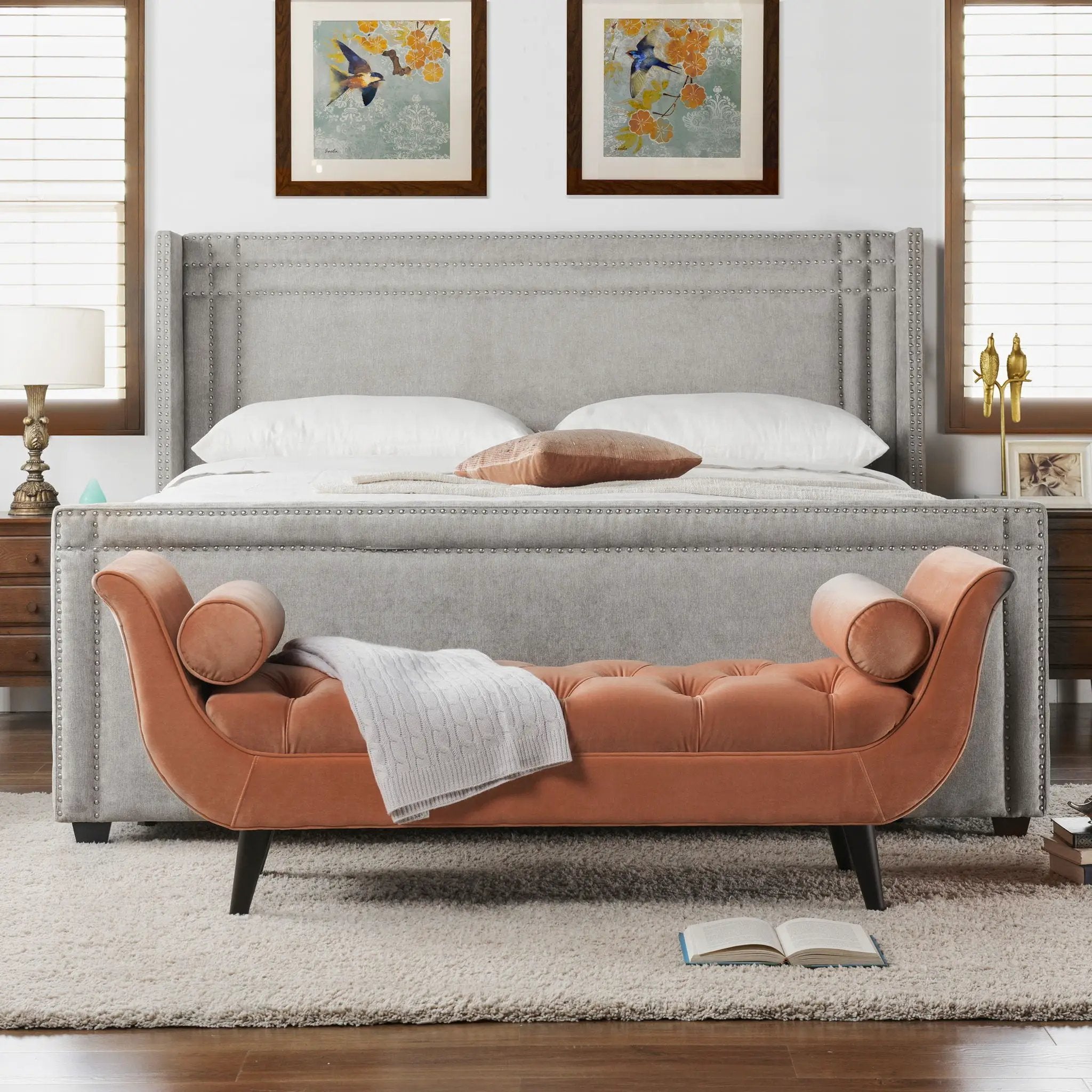 Elle - Wingback Upholstered King Bed - Silver Gray by HouseOfZazla