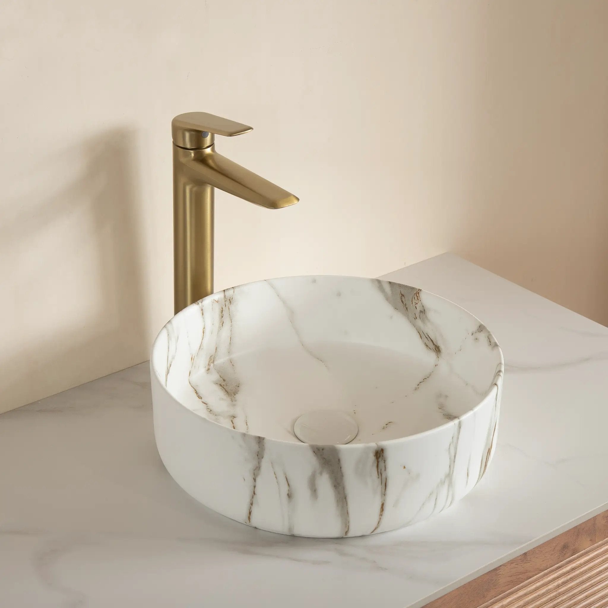 14'' Bathroom Sink, Round Vessel Ceramic Sink with Stone Pattern by HouseOfZazla