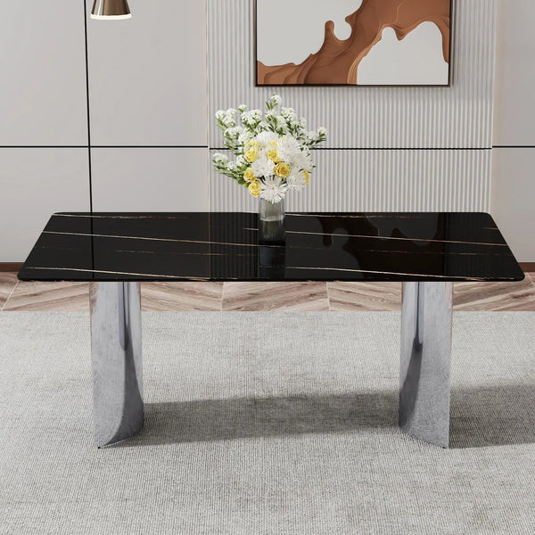 Modern Minimalist Dining Table With Marble Glass Top, photo 2 of 5