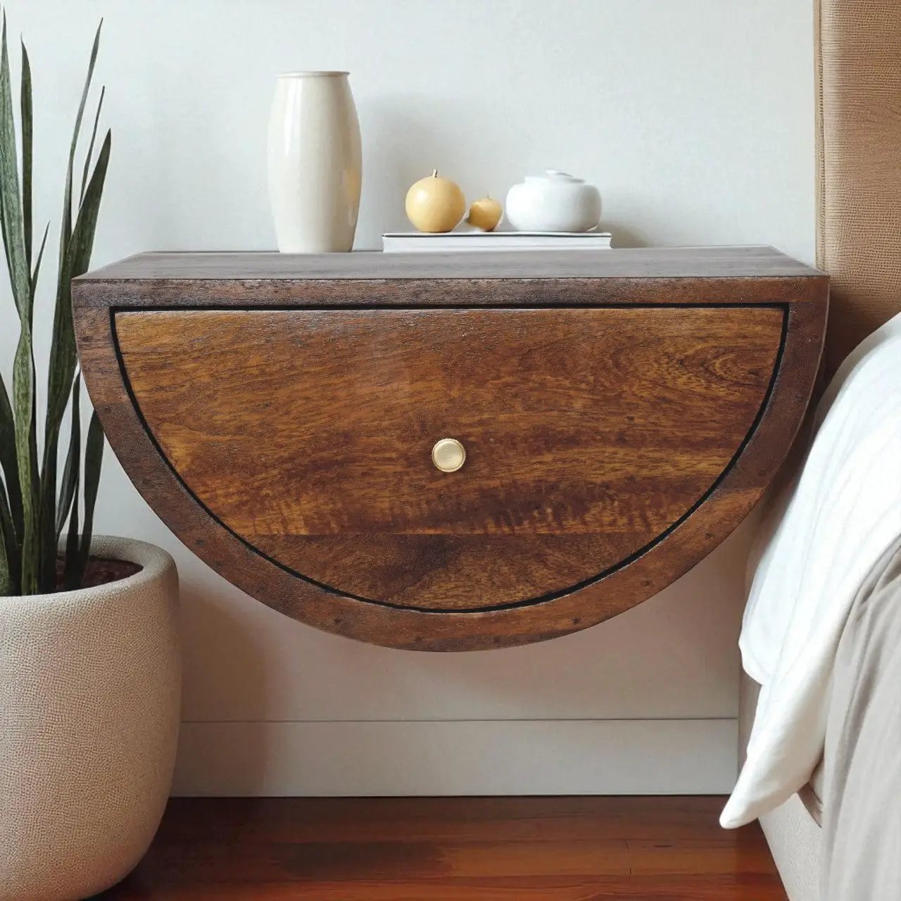 Solid Wood Chestnut Crescent Floating Nightstand by HouseOfZazla