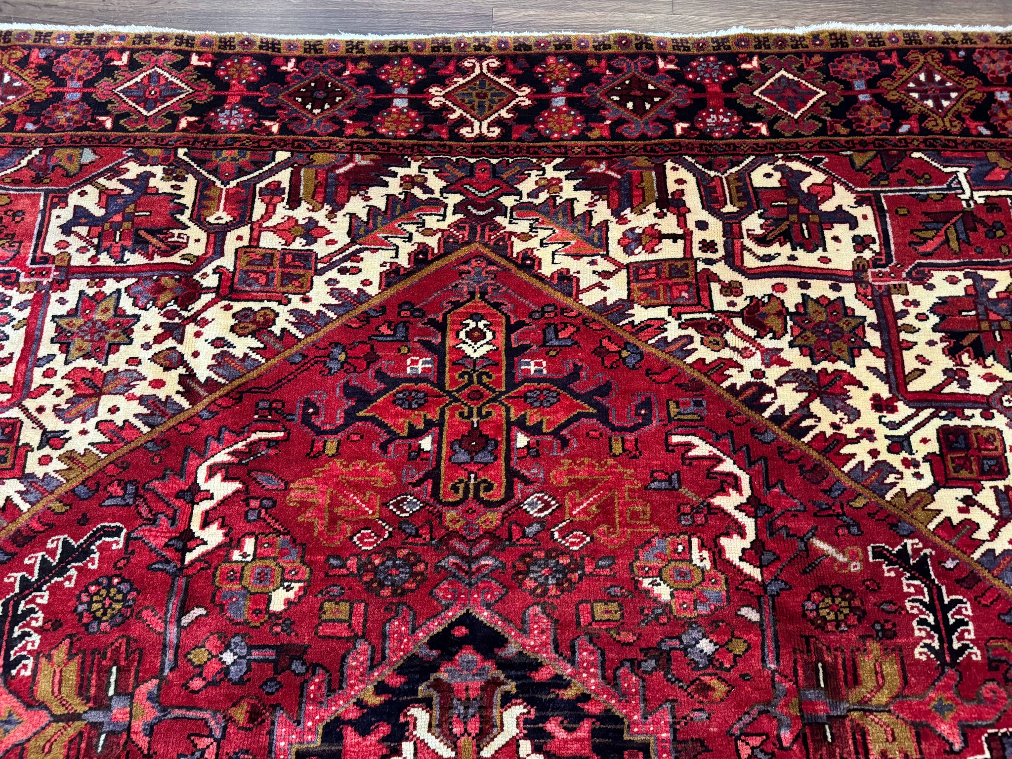 Persian Heriz Rug 8x11, Geometric Design, Red & Cream by Jewel Rugs