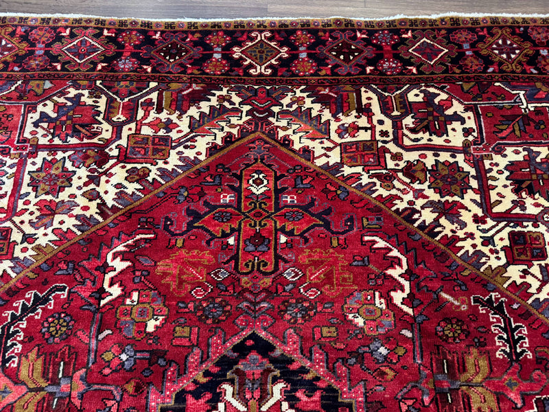 Persian Heriz Rug 8x11, Geometric Design, Red & Cream by Jewel Rugs