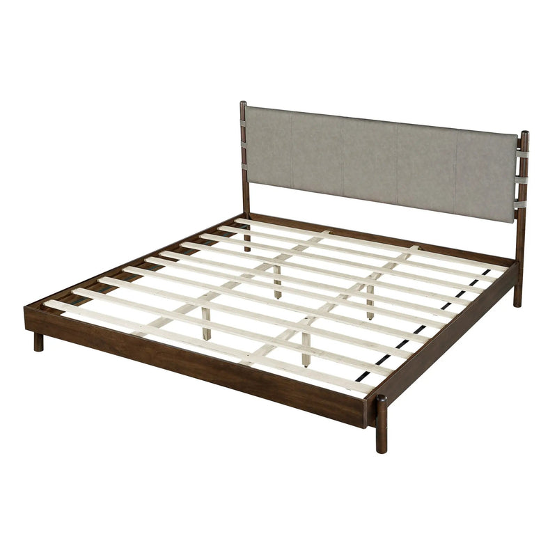 Premium Rubber Wood Platform Bed Frame, King Size with Headboard by HouseOfZazla
