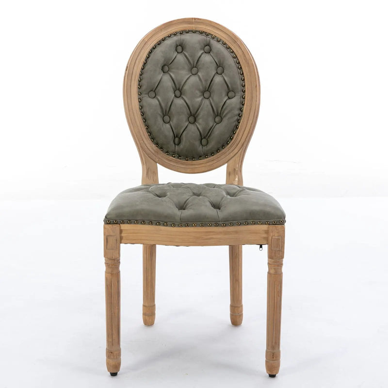 French Style Solid Wood Frame Antique Painting, Hand-Pulled Buckle Decoration Artificial Dining Chair With Nailhead Trim, Wood Legs by Unique Piece Furniture
