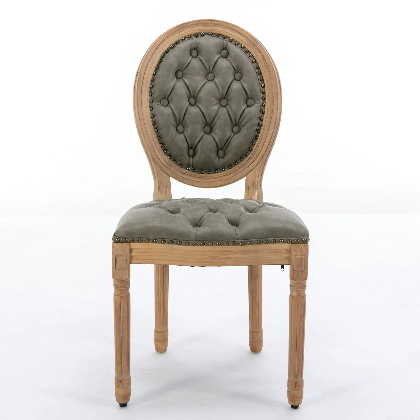 French Style Solid Wood Frame Antique Painting, Hand-Pulled Buckle Decoration Artificial Dining Chair With Nailhead Trim, Wood Legs by HouseOfZazla