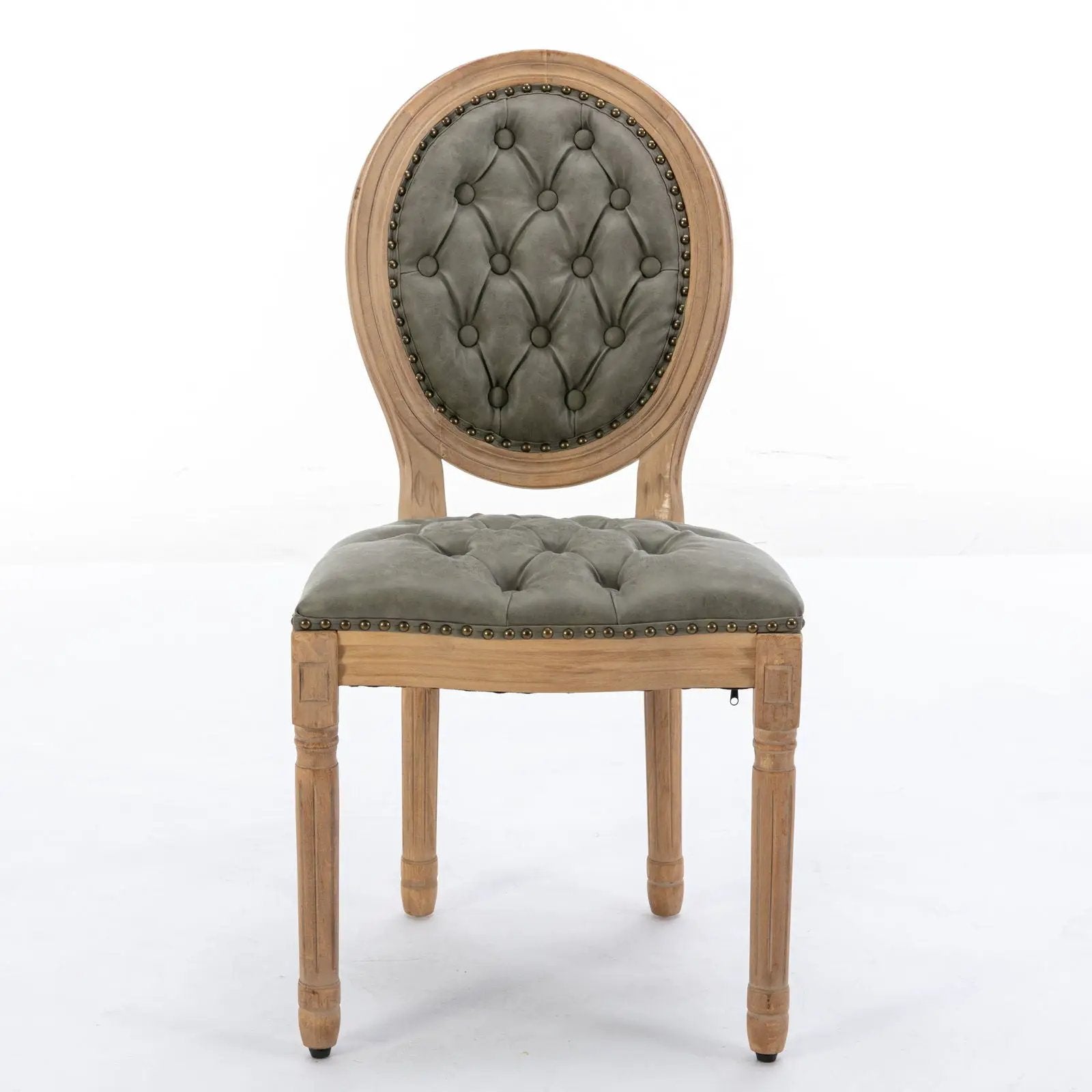 French Style Solid Wood Frame Antique Painting, Hand-Pulled Buckle Decoration Artificial Dining Chair With Nailhead Trim, Wood Legs by HouseOfZazla