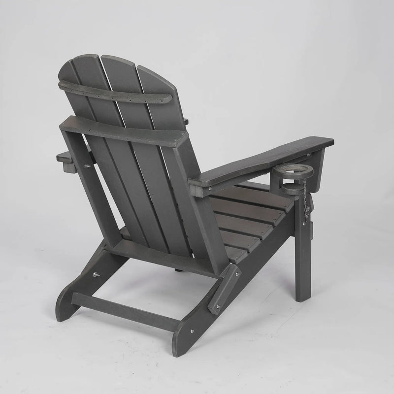 HDPE Folding Adirondack Chair with Dual Cup Holder - Gray by HouseOfZazla