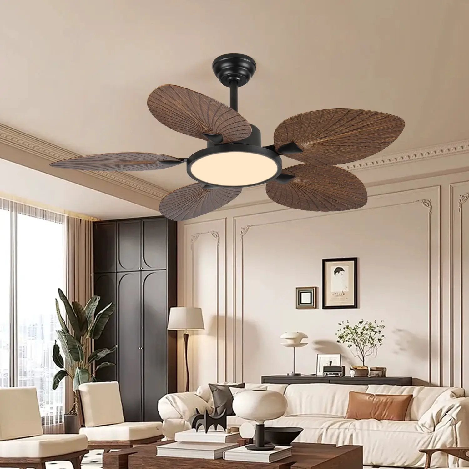 52-Inch Tropical Palm Leaf Ceiling Fan with Lights & Remote Control by HouseOfZazla