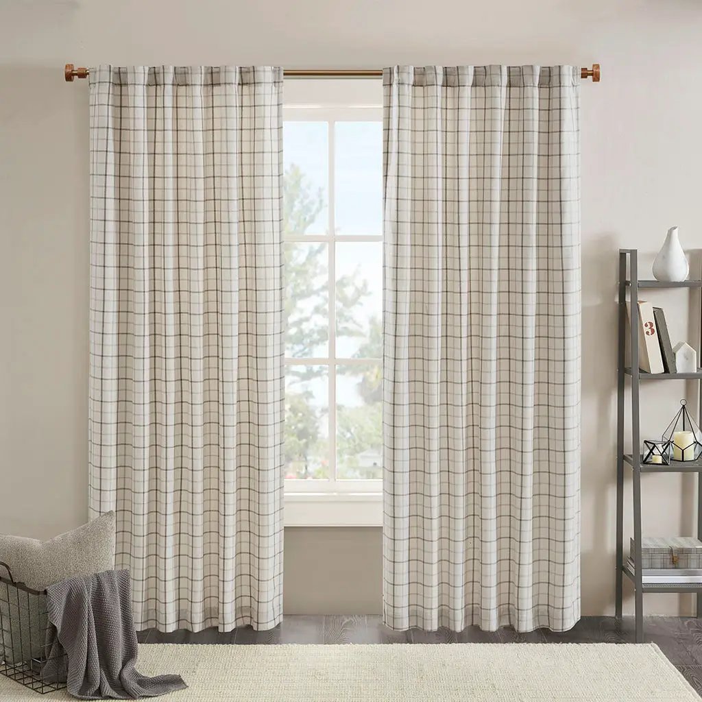 Plaid Rod Pocket and Back Tab Curtain Panel with Fleece Lining Natural 50x95 by HouseOfZazla