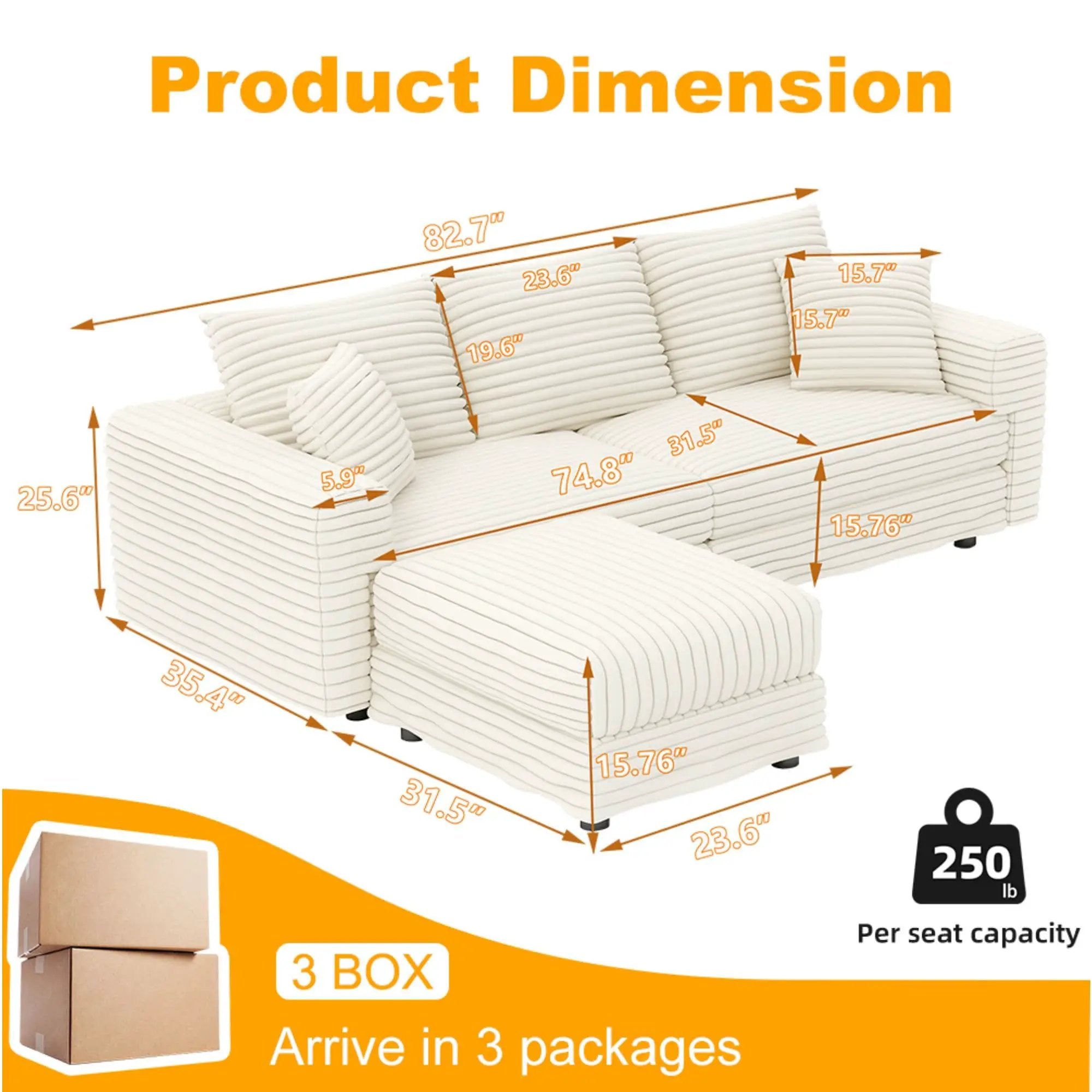 Deep Seat Convertible Sofa With Soft Pillows And Ottomans by HouseOfZazla
