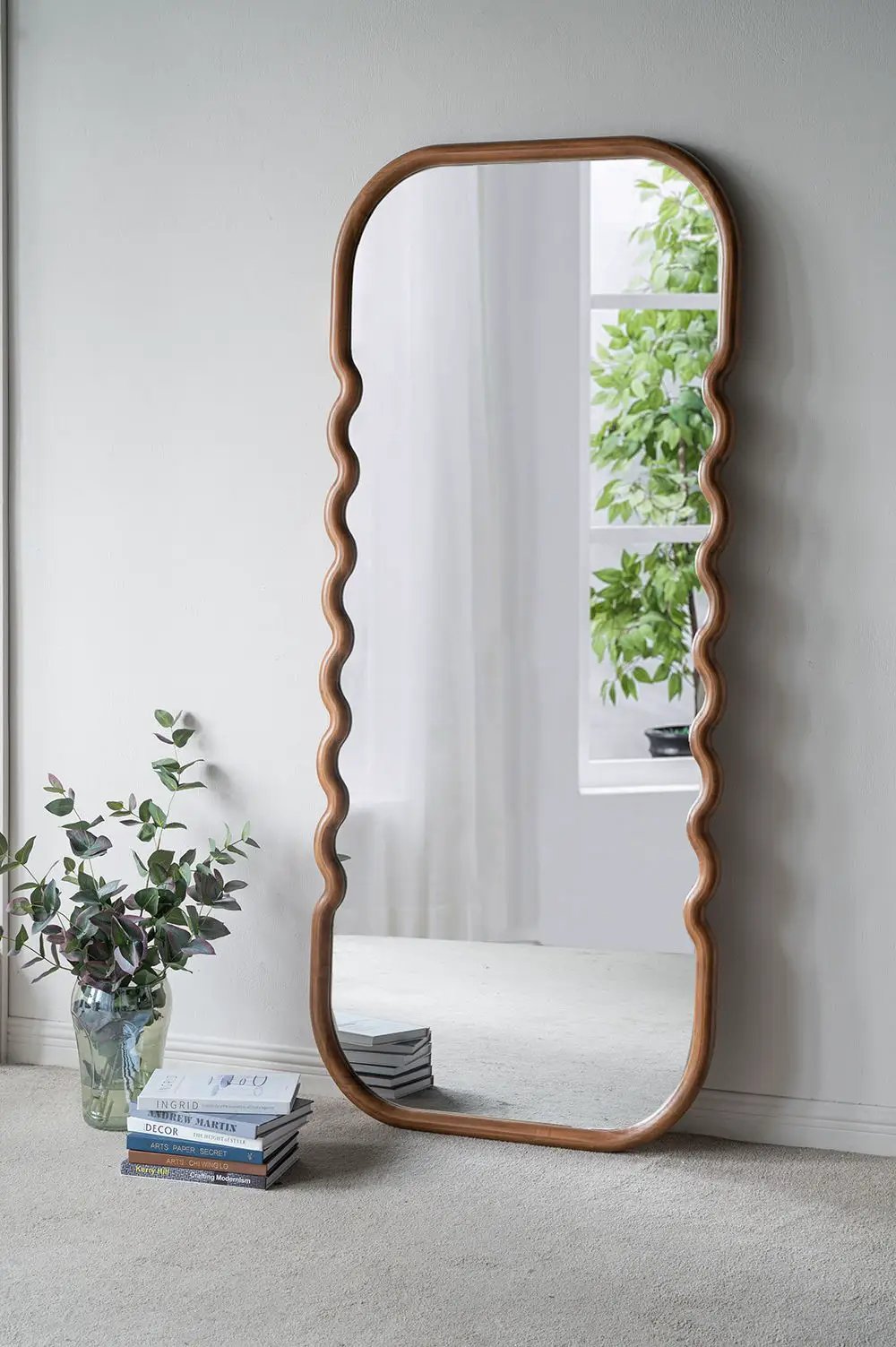 Oversized Wooden Floor Mirror With Unique Frame - Brown by HouseOfZazla