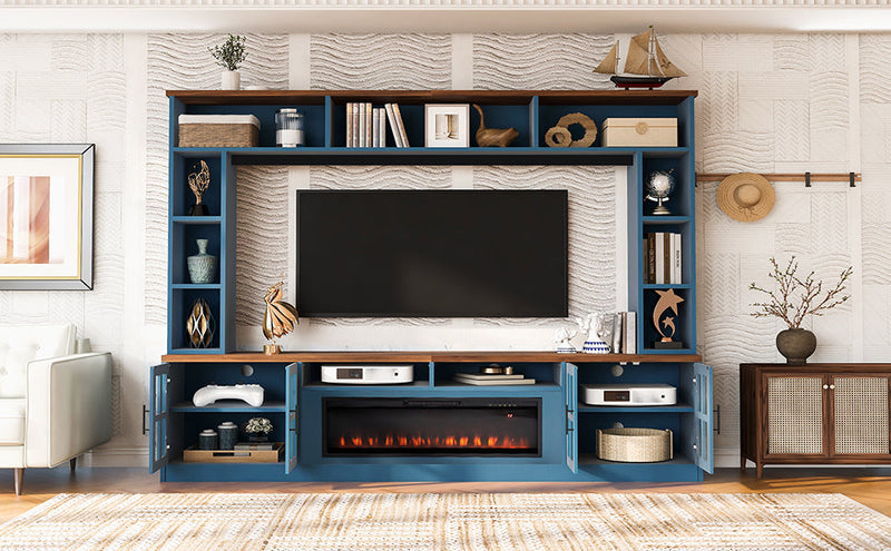 Wall Unit Entertainment Center with Electric Fireplace - Modern White, photo 6 of 10