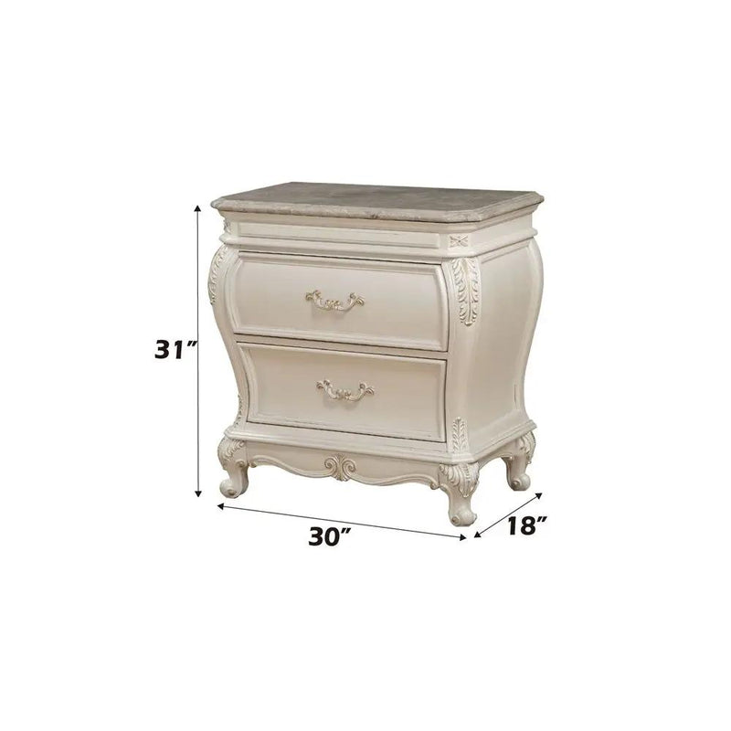 Chantelle - Nightstand With Marble Top - Pearl White by Unique Piece Furniture