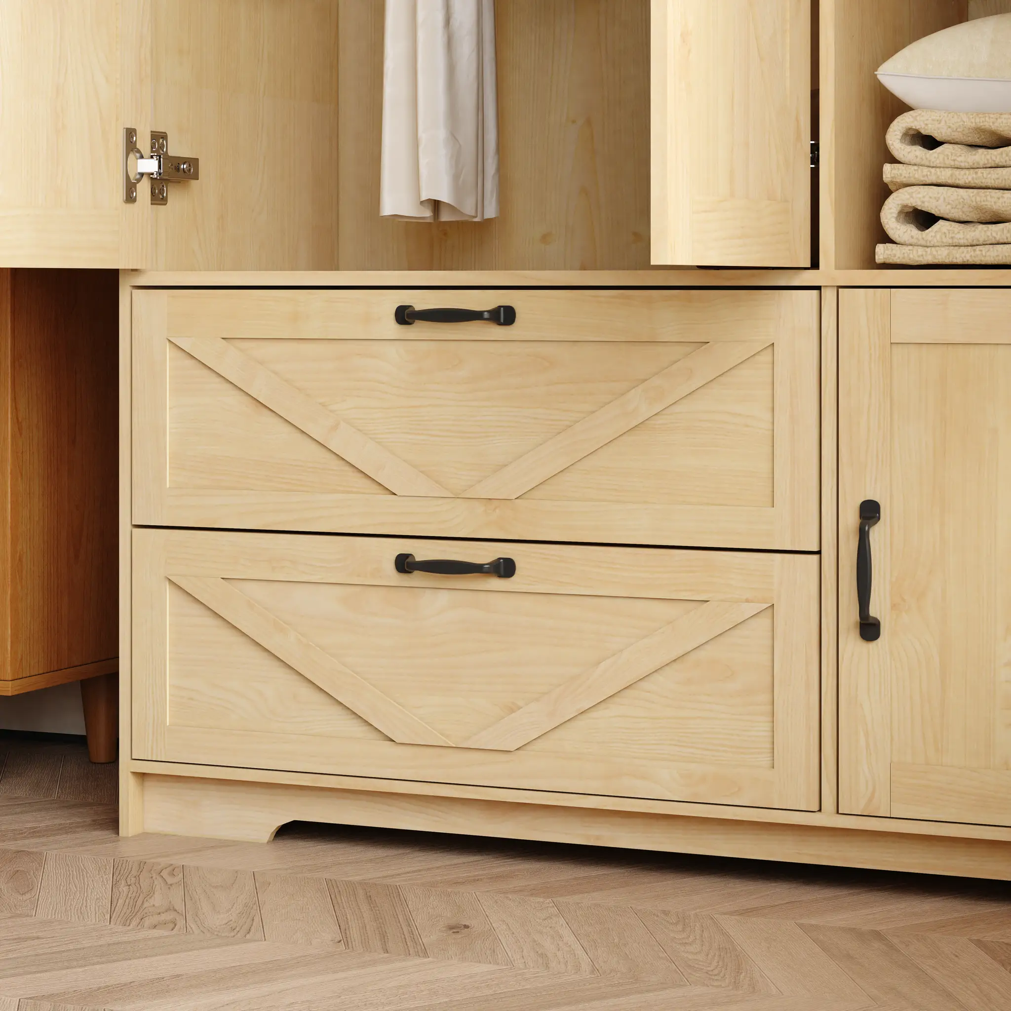 4 Doors Wardrobe Closet with Mirror, LED Lighting & Storage by HouseOfZazla