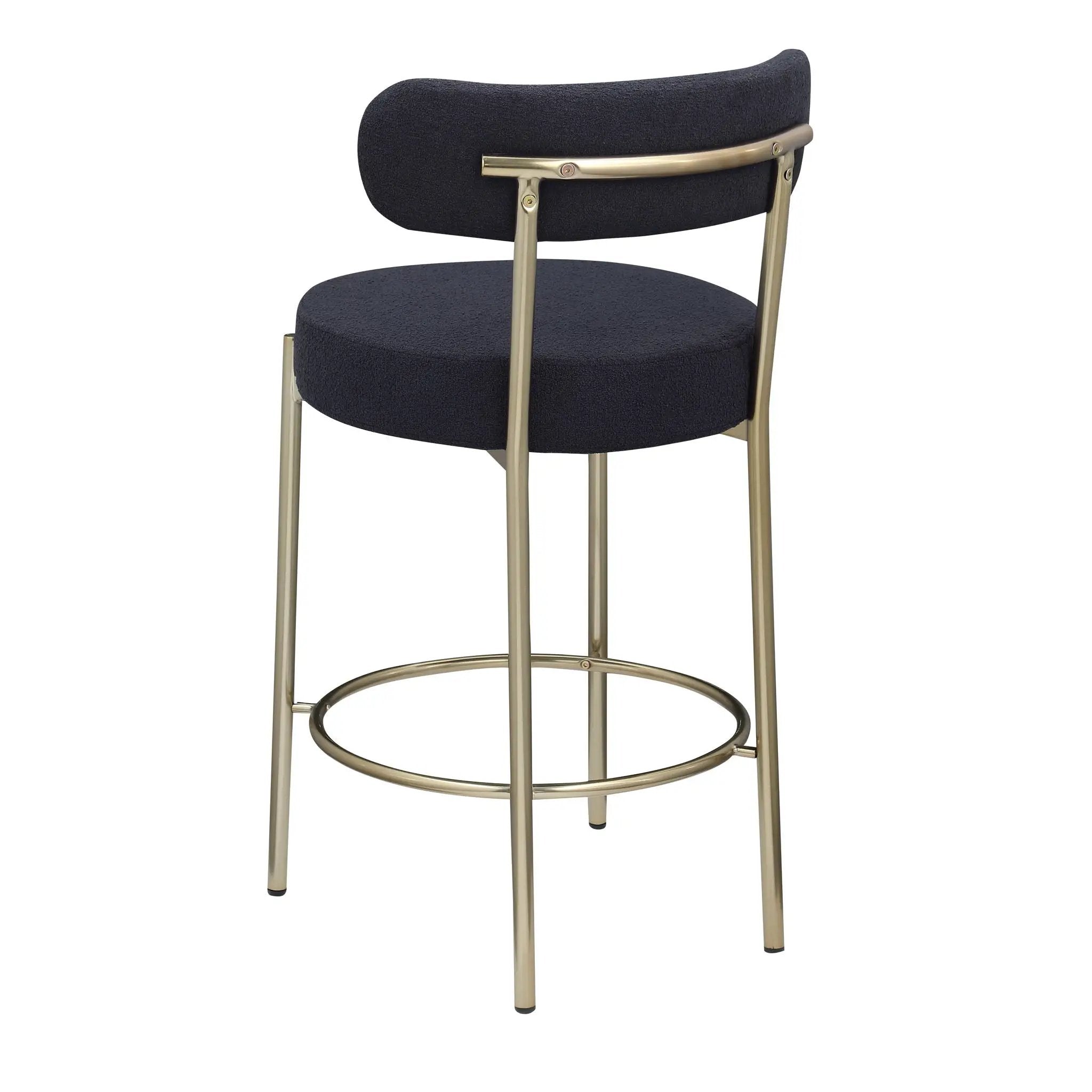 Modern Sherpa Counter Height Stools, Uphsoltered Seat Height Barstools With Brushed Brass Metal Legs Round Low Back Kitchen Stools With Footrest For Dining Room (Set of 2) by Unique Piece Furniture