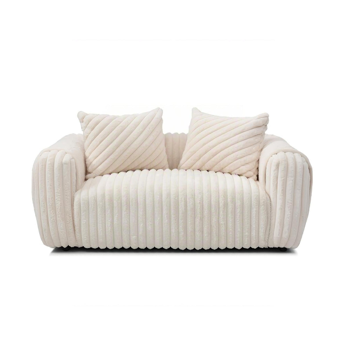 White Boucle Stationary Loveseat with Plush Cushioning - White