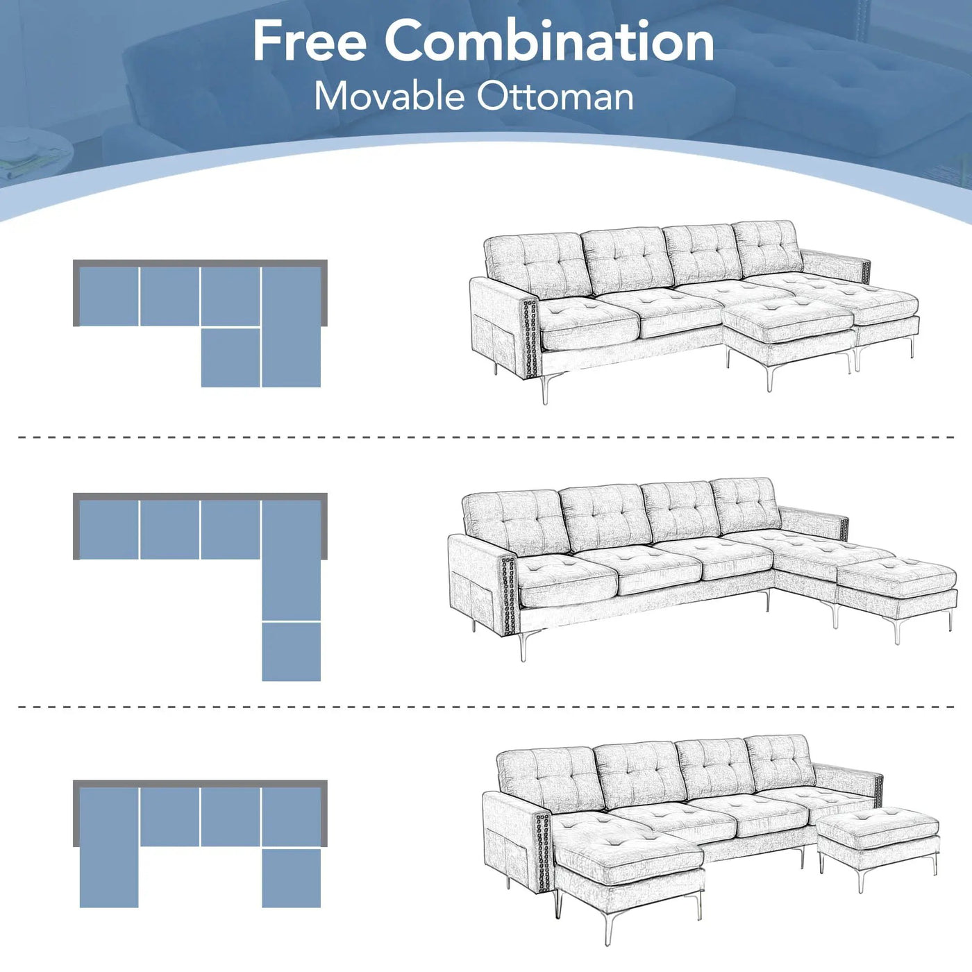 Modern L - Shape Convertible Sectional Sofa With Movable Ottoman by HouseOfZazla