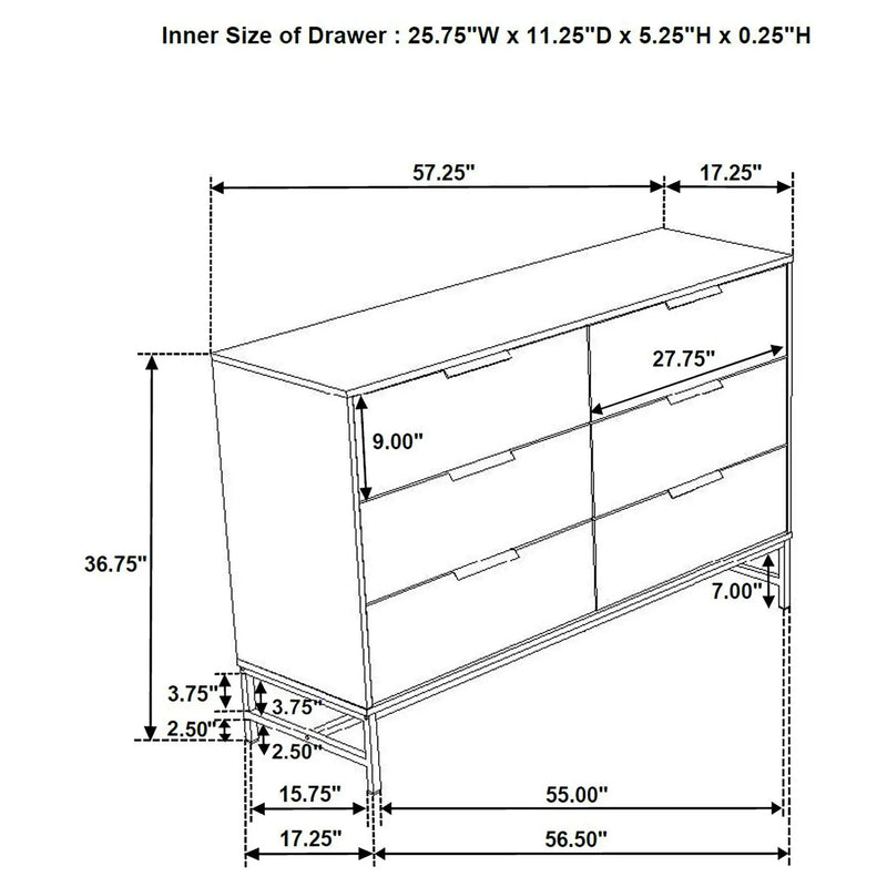 Taraval - 6 Drawer Bedroom Dresser - White