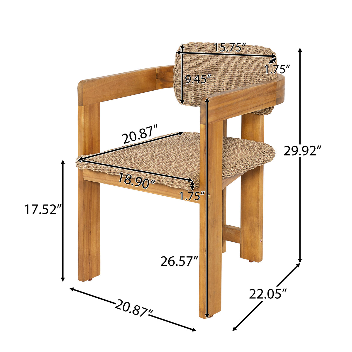 Outdoor Acacia Wood Dining Chair Set of 2, photo 5 of 10