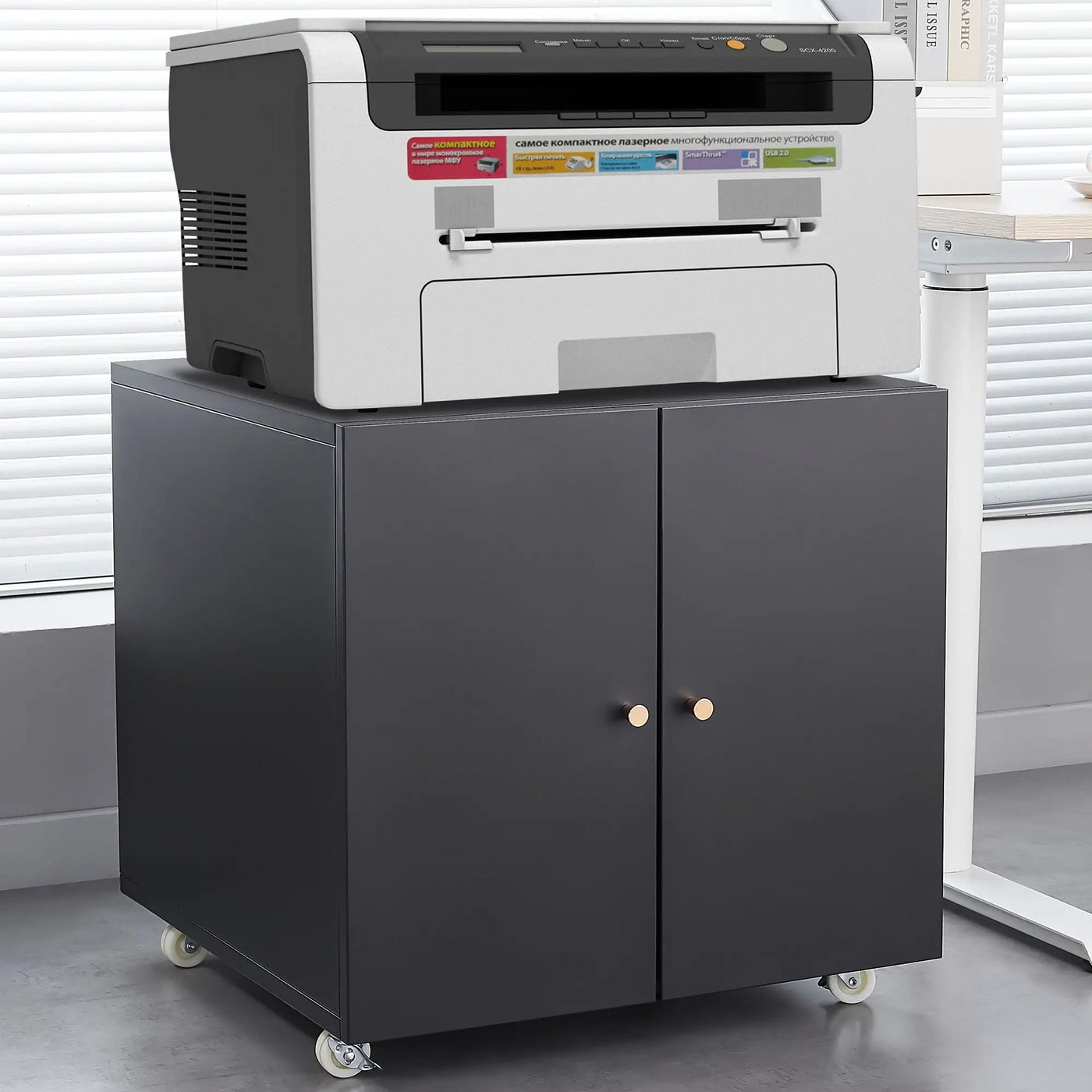 Office Furniture Copier Cabinet 2 Door Steel Copier Stand Mobile Pedestal File Printer Stand by Unique Piece Furniture