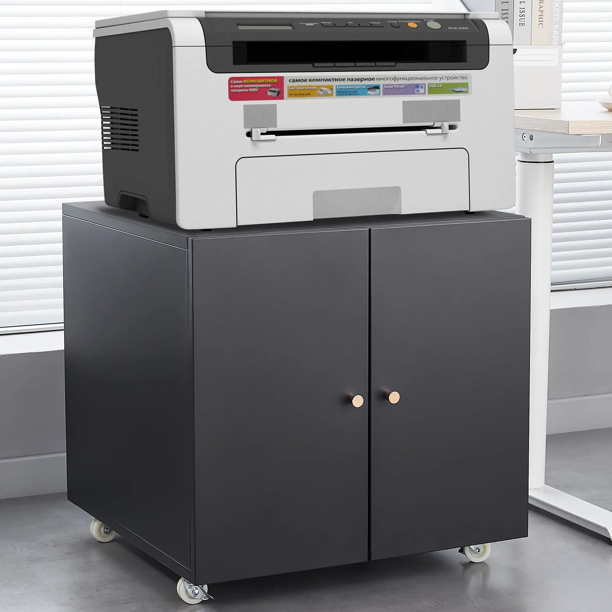 Office Furniture Copier Cabinet 2 Door Steel Copier Stand Mobile Pedestal File Printer Stand by Unique Piece Furniture