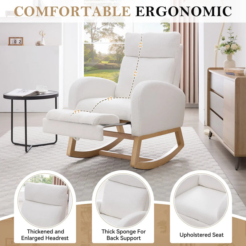 Teddy Fabric Leisure Rocking Chair with Adjustable Footstool by HouseOfZazla