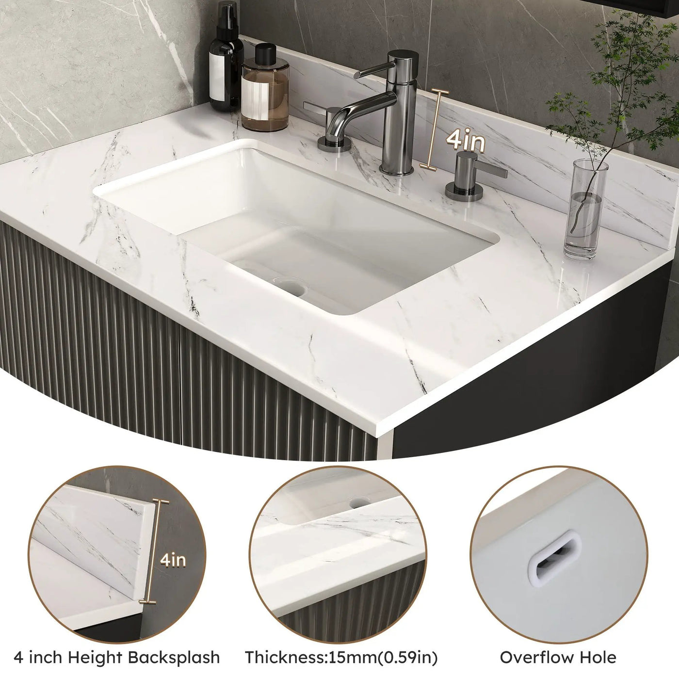 Bianco Carrara Venato Elegant Marble Vanity Top, Bathroom Vanity With Undermount Sink, Sintered Stone by HouseOfZazla