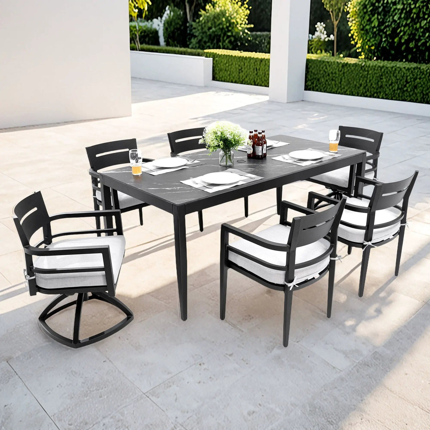 Modern Outdoor Patio Dining Set With Table And Chairs With Sunbrella Cushions by HouseOfZazla