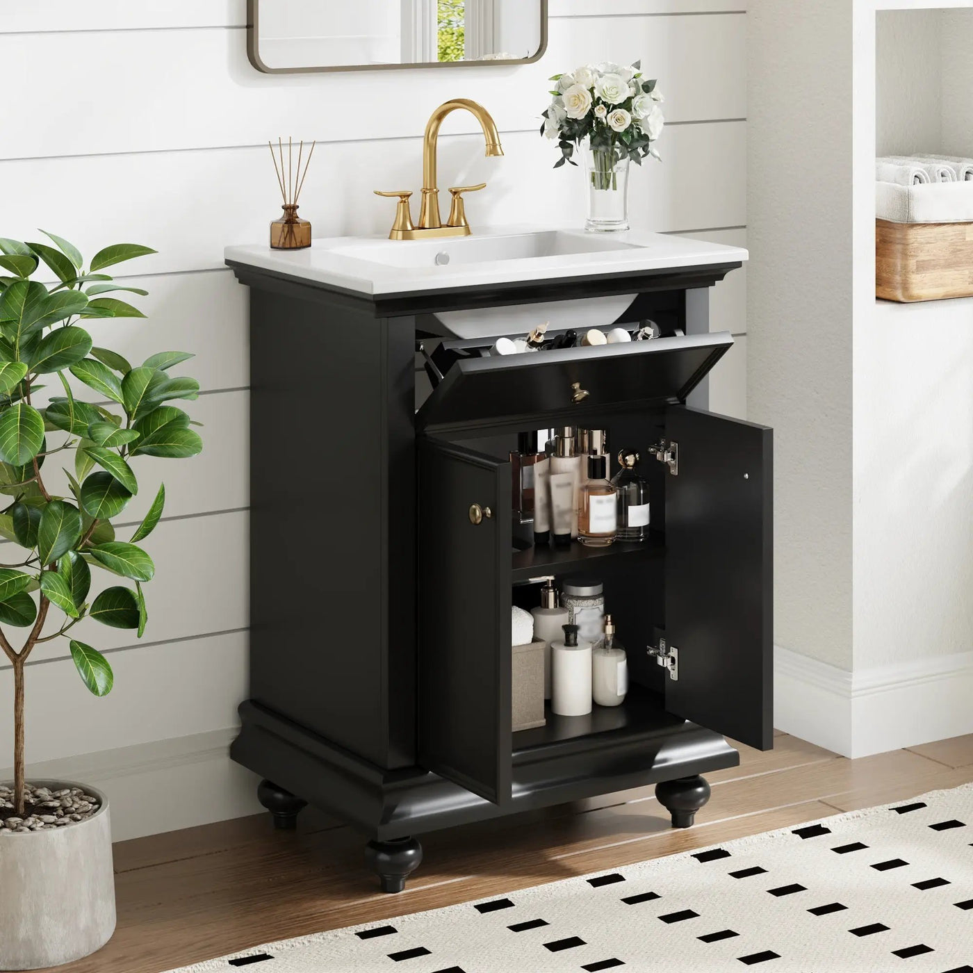 24" Modern Bathroom Vanity with Tip-Out Drawer & Soft-Close Hinges by HouseOfZazla