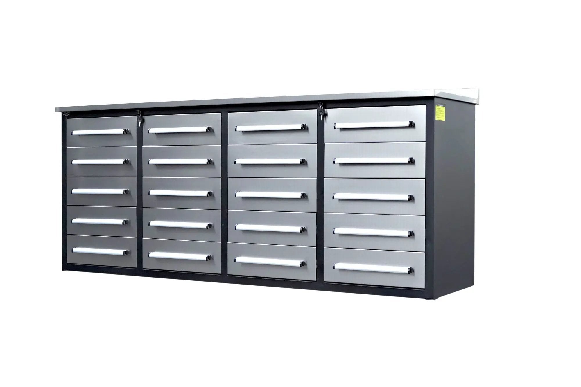 Garage Storage Cabinets With Workbench (With 20 Drawers) - Silver