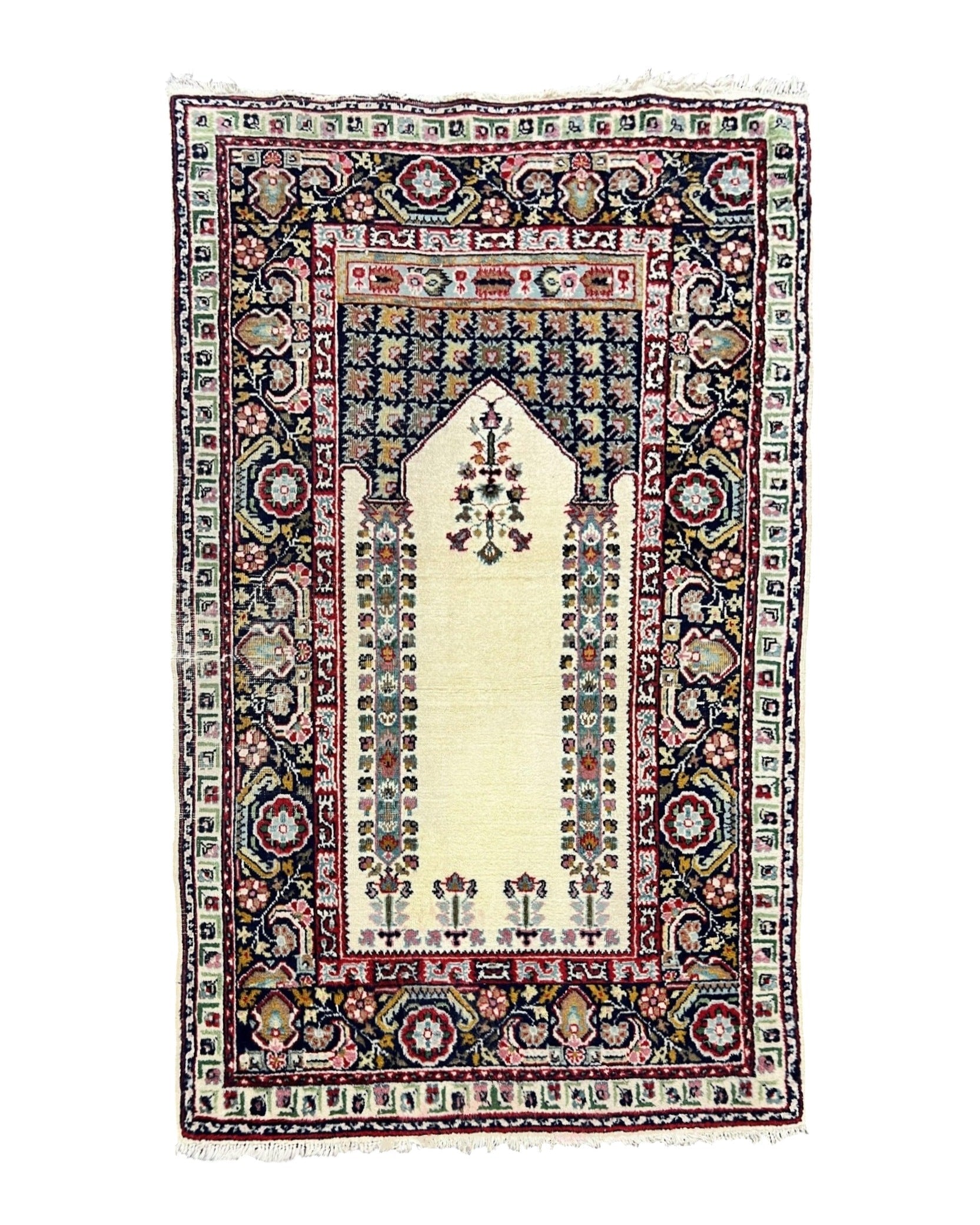 Turkish Prayer Rug 2.5 x 4, Vintage Wool Hand Knotted Carpet, Ivory by Jewel Rugs