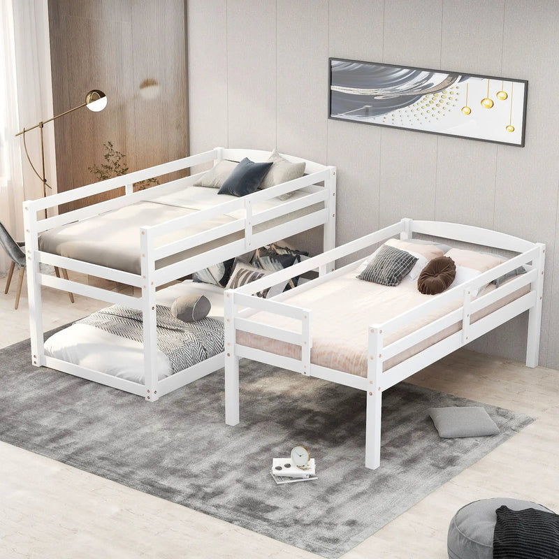 Twin Size Triple Bunk Bed With Storage Staircase, Separate Design - White by Unique Piece Furniture