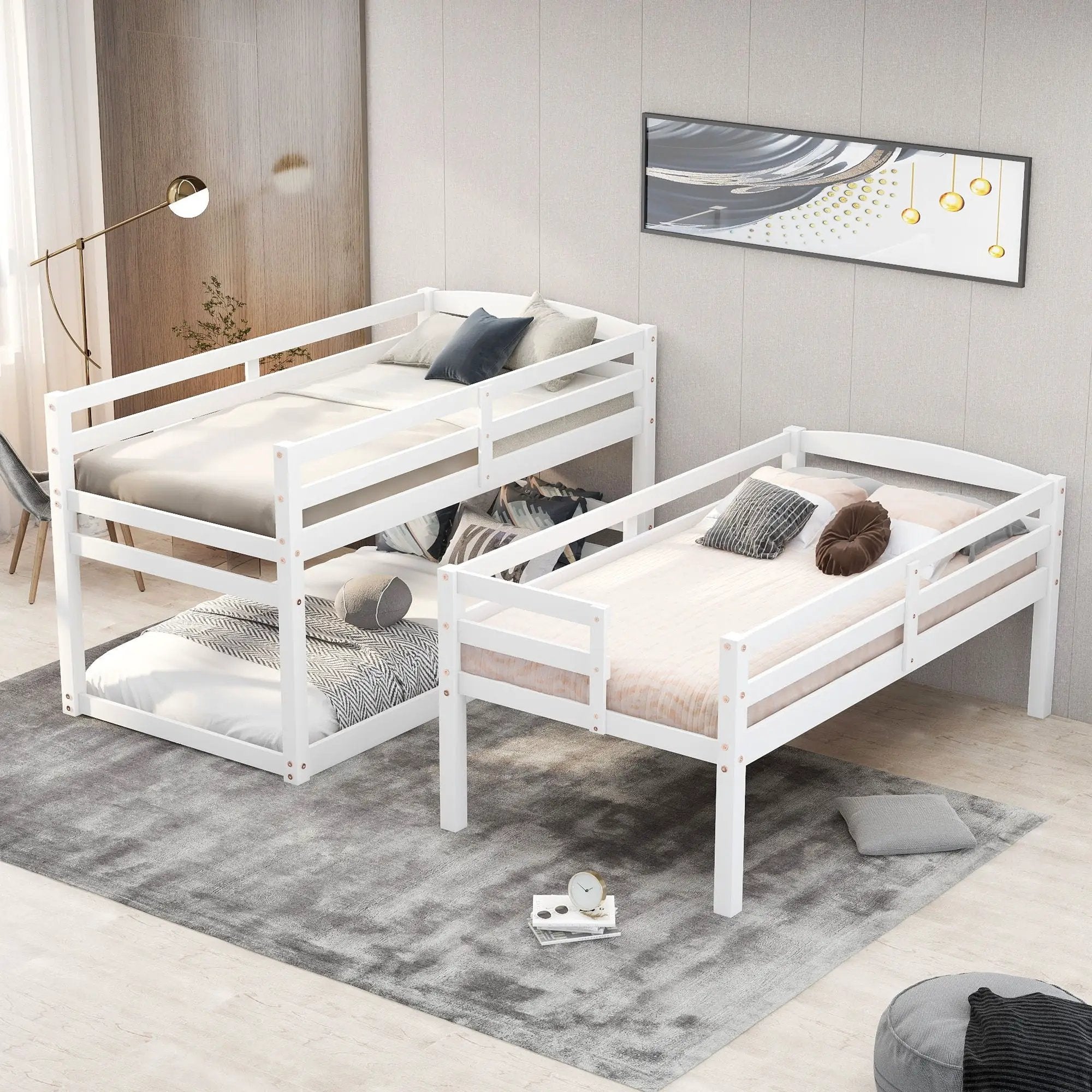Twin Size Triple Bunk Bed With Storage Staircase, Separate Design - White by HouseOfZazla