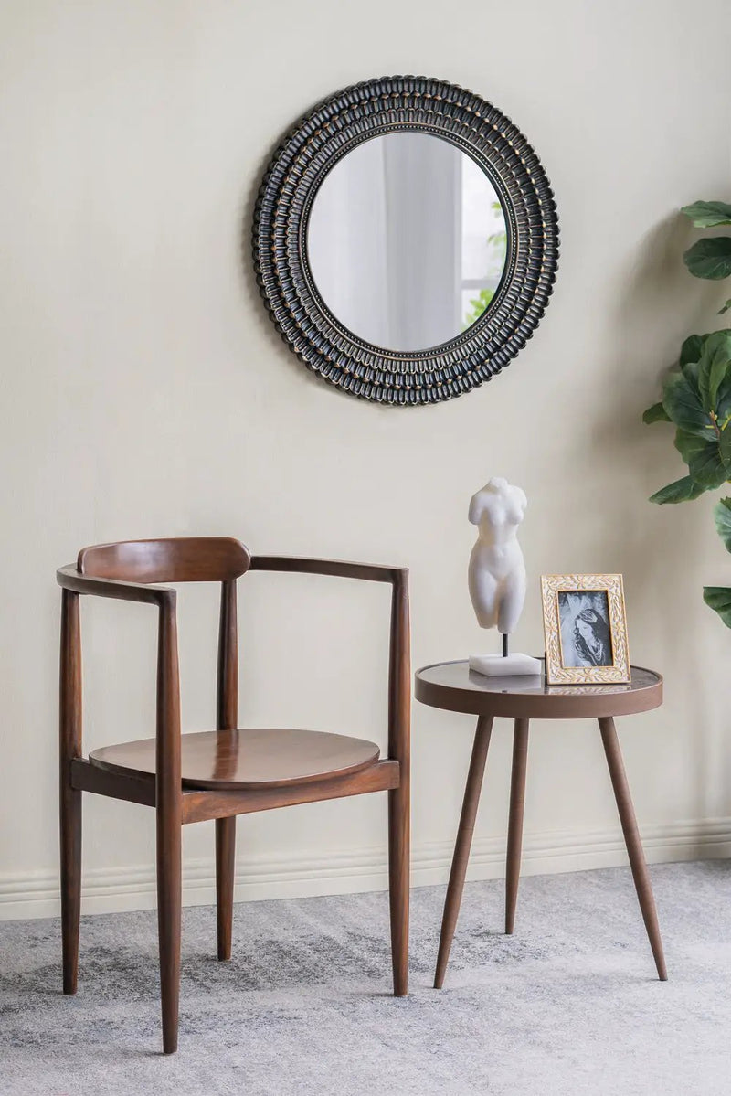 D26.5' Round Black and Gold Wooden Accent Mirror with Woven Texture by HouseOfZazla