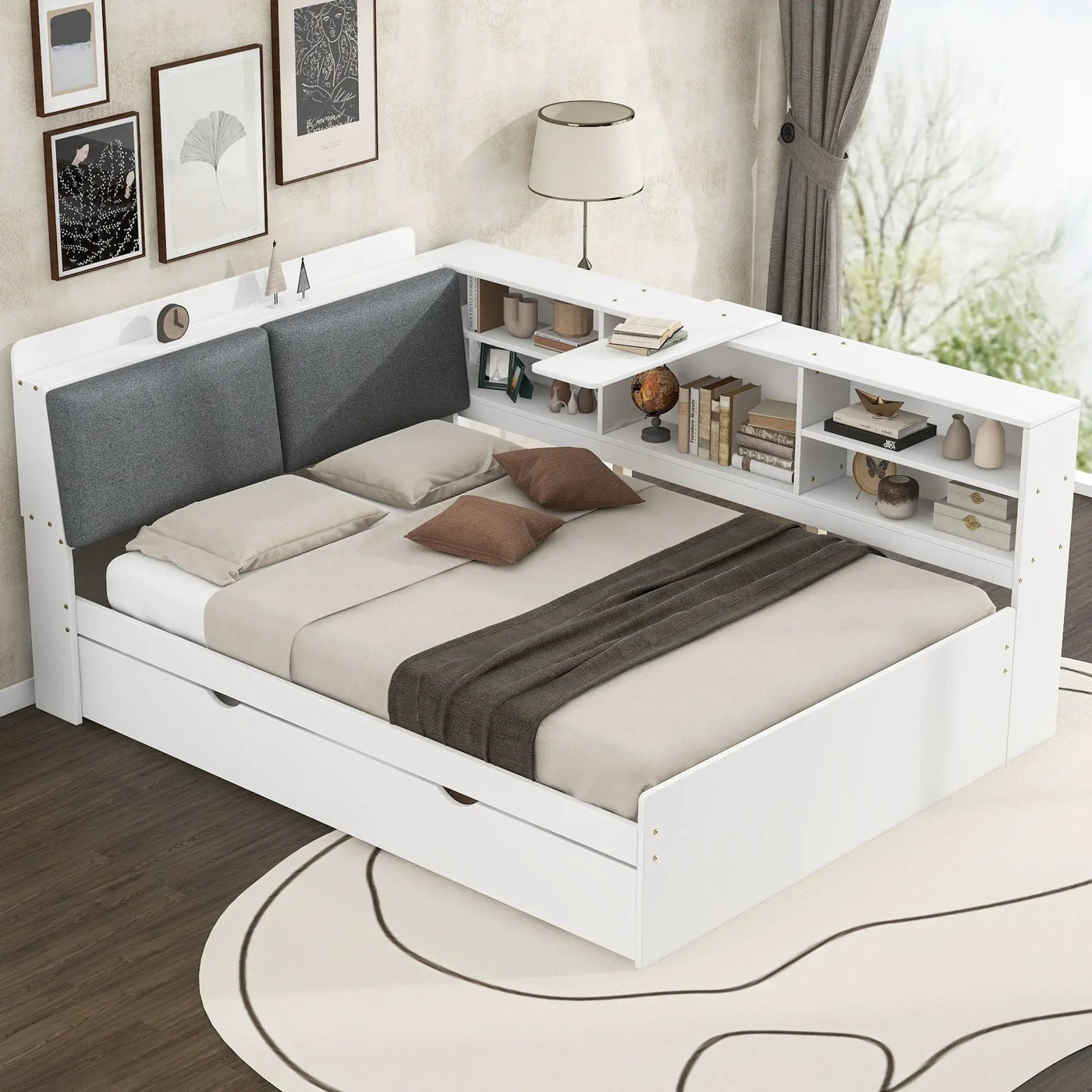 Platform Bed With Trundle, Shelves, And Storage Headboard by HouseOfZazla