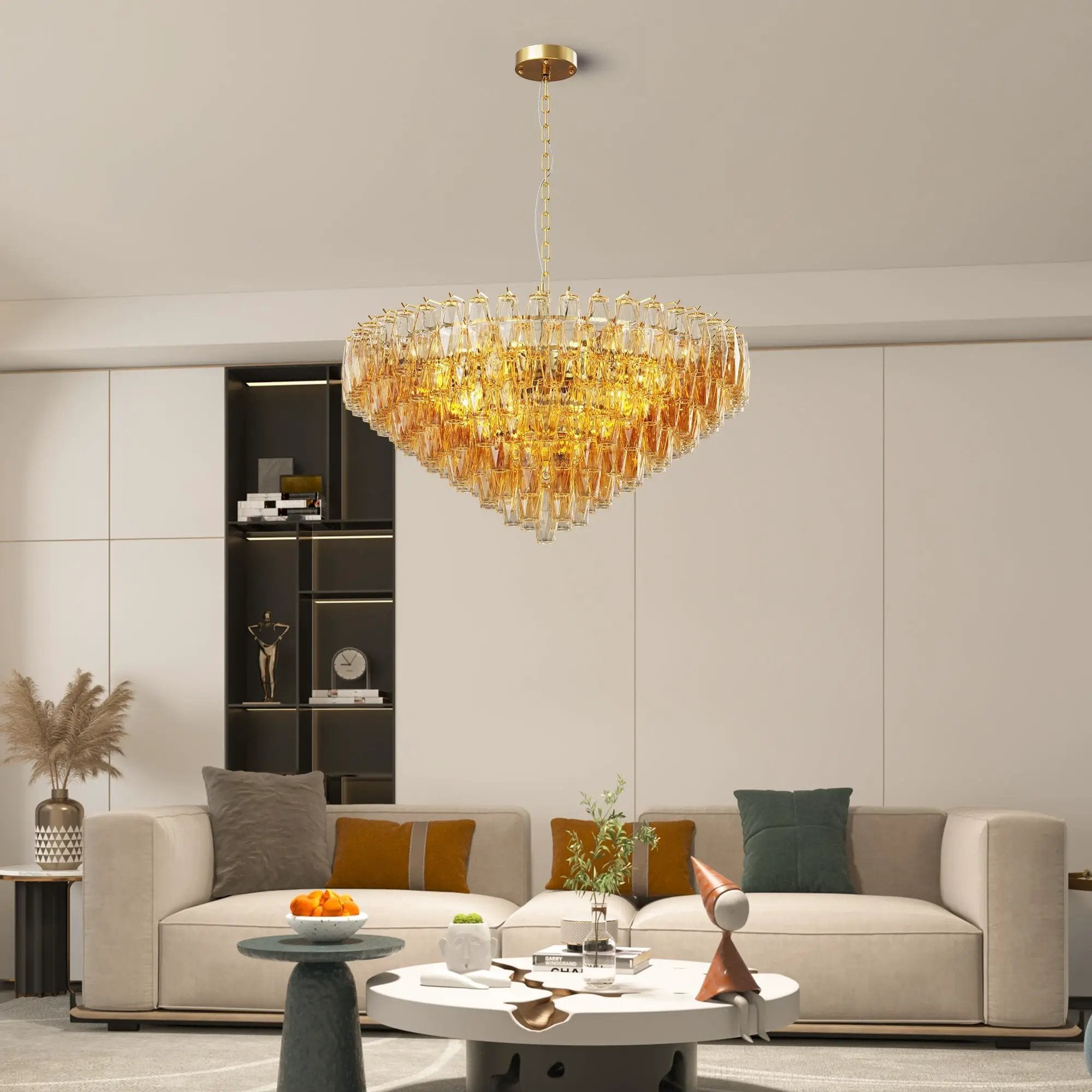 37" Extra Large 14-Light Gold Modern Round Chandelier by HouseOfZazla