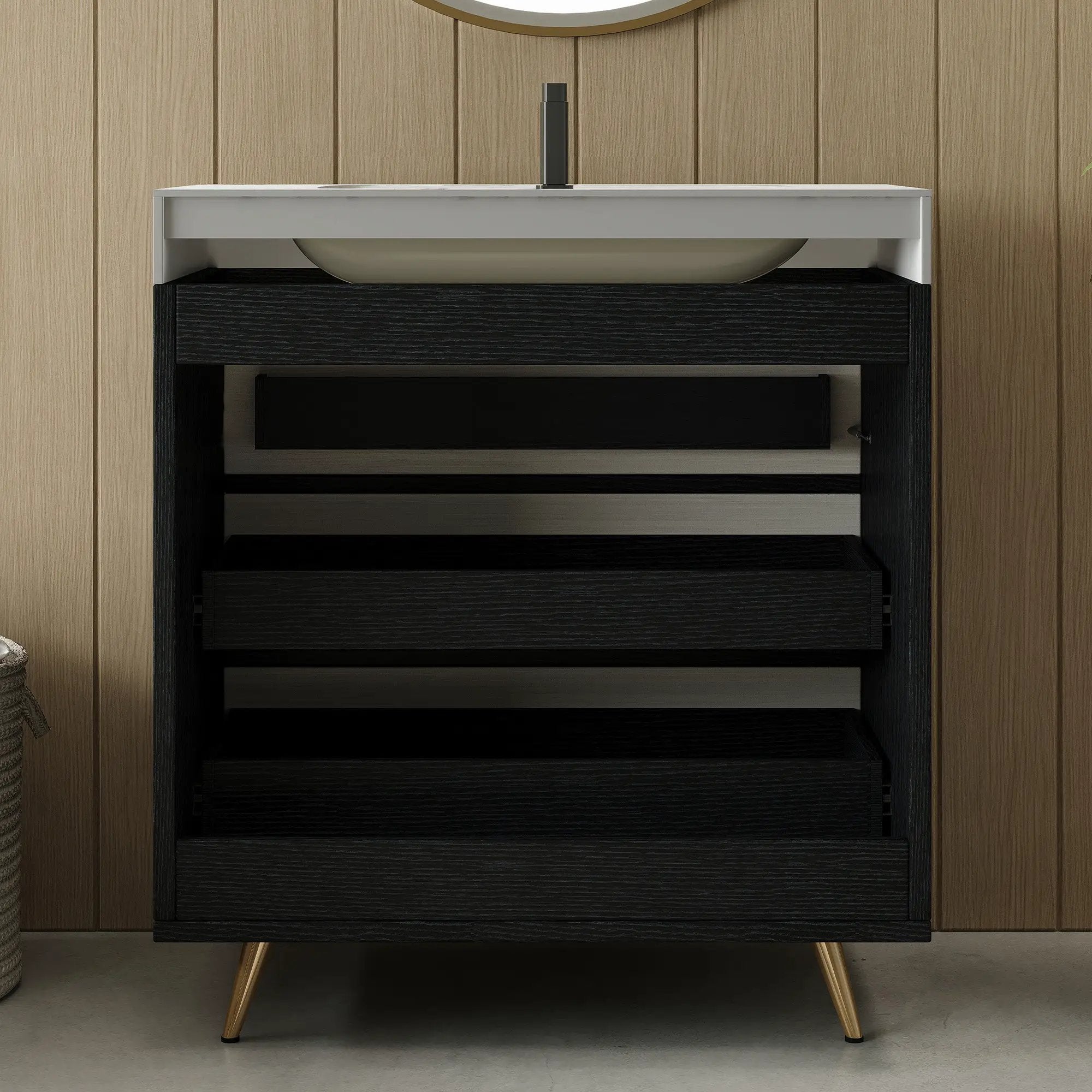 Modern Free-Standing Bathroom Vanity with Ceramic Vessel Sink & Durable Sintered Stone Top by HouseOfZazla