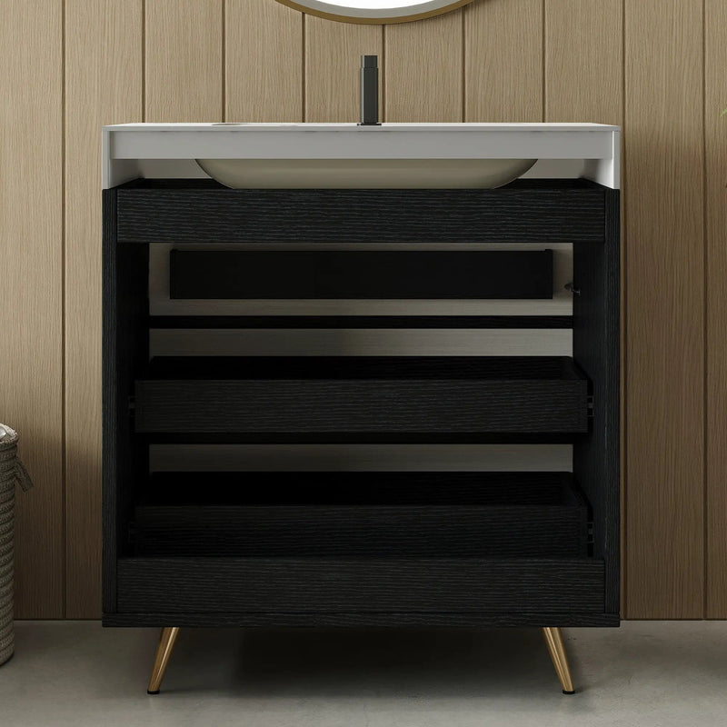 Modern Free-Standing Bathroom Vanity with Ceramic Vessel Sink & Durable Sintered Stone Top by HouseOfZazla