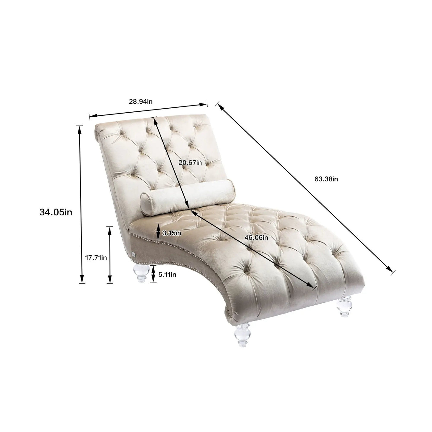 Chaise Lounge Indoor, Button Tufted Upholstered Chaise Lounge Chair With Pillow by HouseOfZazla