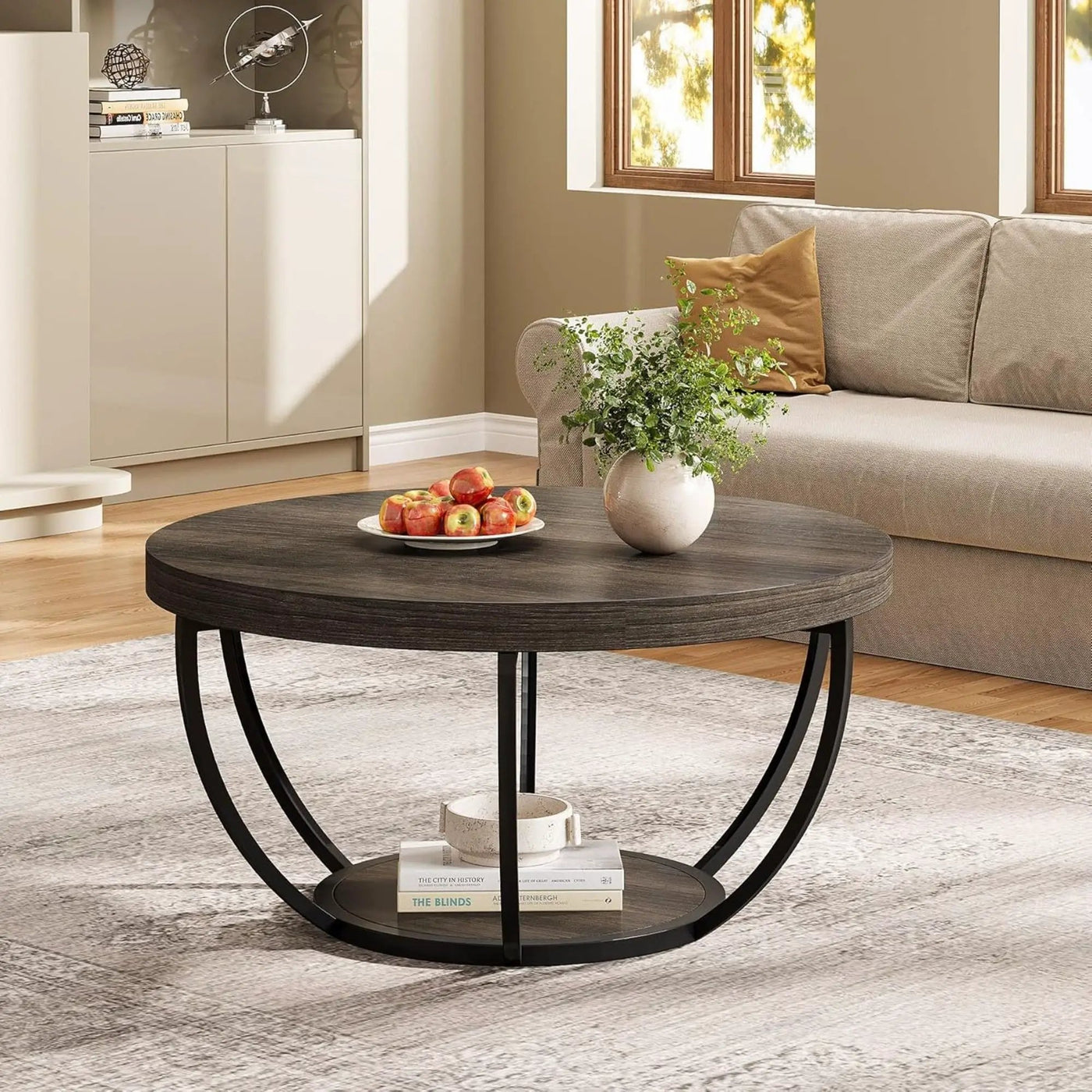 2 Tier Circle Coffee Table With Storage Shelves by HouseOfZazla